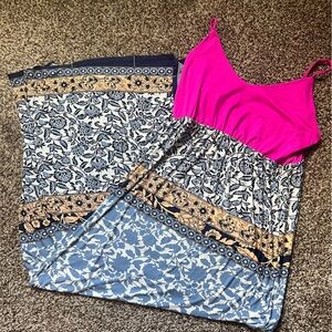 Long Hot Pink and Patterned Dress